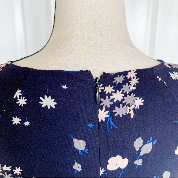 Ann Taylor Sz 0 Black and Blue Round Ruffled Neck Long Sleeves Knee Length Dress - Picture 11 of 12